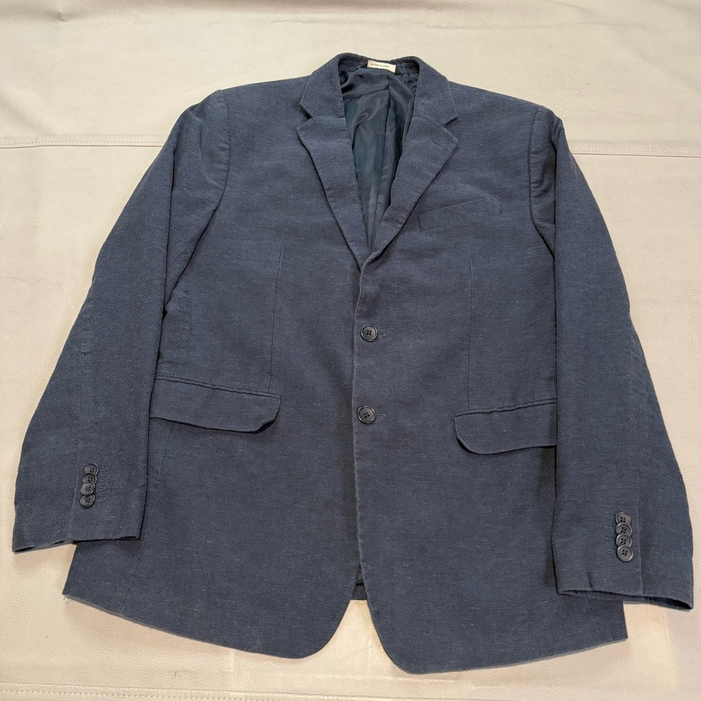 Banana Republic Men Blazer Coat Blue Academia Linen Blend Casual Navy 40R-5368